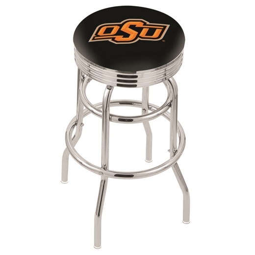 L7c3c Chrome Double Ring Oklahoma State Swivel Bar Stool With 2.5" Ribbed Accent Ring By Holland Bar Stool Company