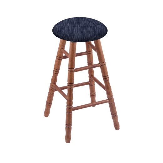 Oak Round Cushion Swivel Stool With Turned Legs, Medium Finish, And Graph Anchor Seat