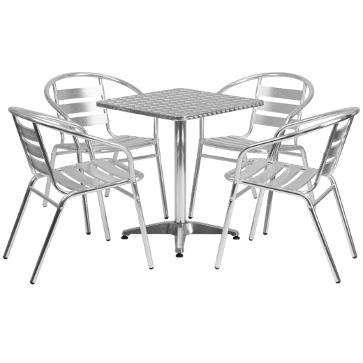 Lila 23.5'' Square Aluminum Indooroutdoor Table Set With 4 Slat Back Chairs