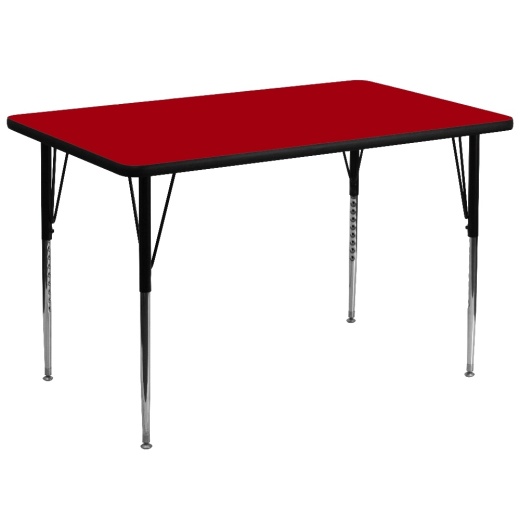 Wren 36''W X 72''L Rectangular Red Thermal Laminate Activity Table Standard Height Adjustable Legs