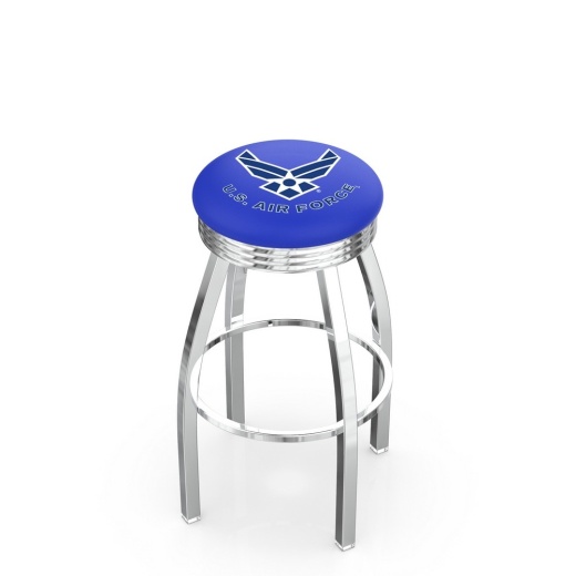 L8c3c Chrome U.S. Air Force Swivel Bar Stool With 2.5" Ribbed Accent Ring By Holland Bar Stool Company