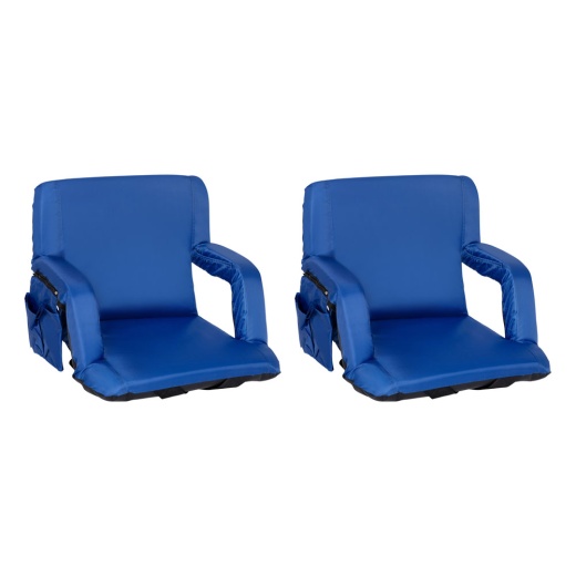 Malta Set Of 2 Blue Portable Lightweight Reclining Stadium Chairs With Armrests, Padded Back & Seat Storage Pockets & Backpack Straps