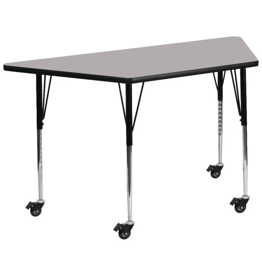 Wren Mobile 29''W X 57''L Trapezoid Grey Thermal Laminate Activity Table Standard Height Adjustable Legs