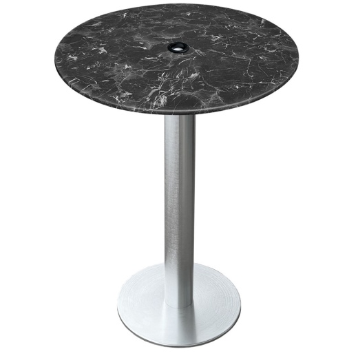 Indoor/Outdoor 42" Tall Od219 Brushed Aluminum Table Base With 18" Diameter Foot And 32" Diameter Euroslim Table Top With Umbrella Hole By Hbs