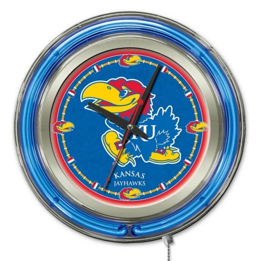 Kansas Double Neon Ring, Logo Clock By Holland Bar Stool Company