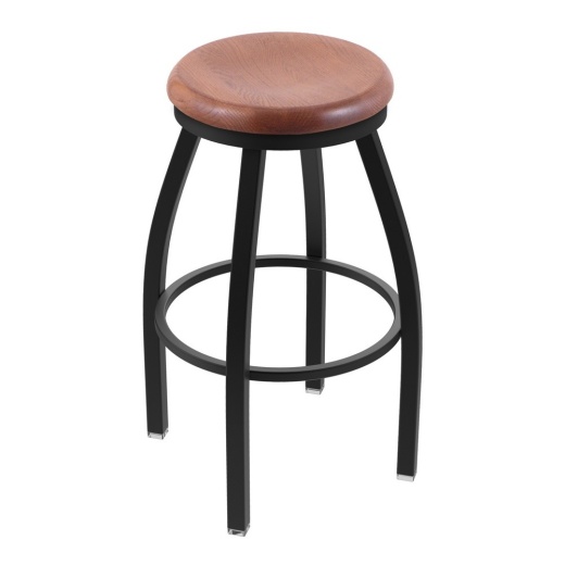 802 Misha Swivel Stool With Black Wrinkle Finish And Medium Oak Seat