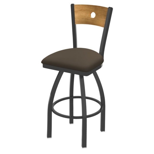 830 Voltaire Swivel Stool With Pewter Finish, Medium Back And Canter Earth Seat