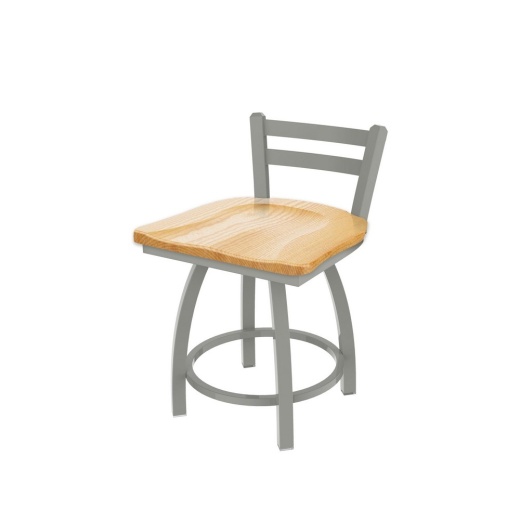 411 Jackie 18" Low Back Swivel Vanity Stool With Anodized Nickel Finish And Natural Oak Seat