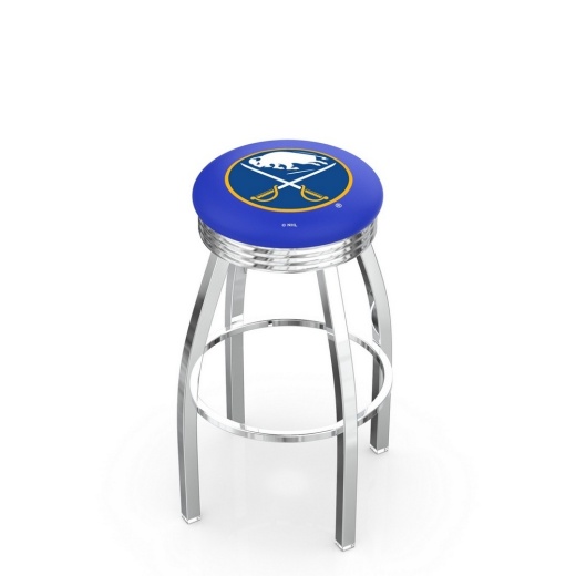 L8c3c Chrome Buffalo Sabres Swivel Bar Stool With 2.5" Ribbed Accent Ring By Holland Bar Stool Company