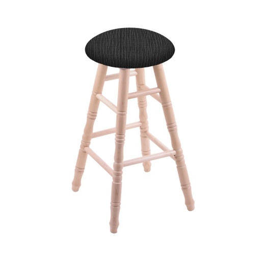 Maple Round Cushion Swivel Stool With Turned Legs, Natural Finish, And Graph Coal Seat