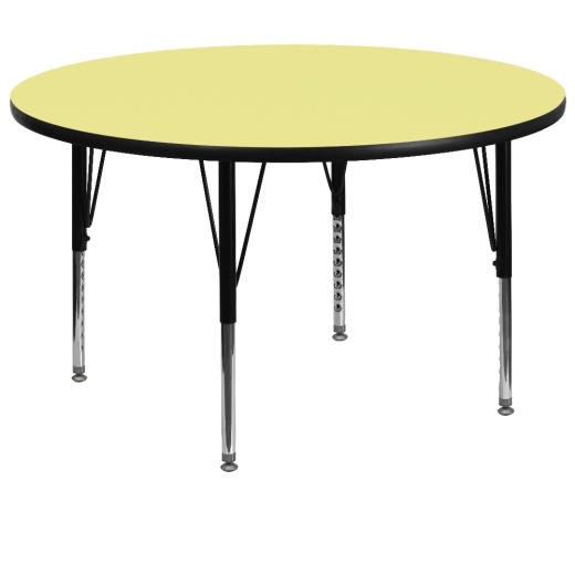 Wren 60'' Round Yellow Thermal Laminate Activity Table Height Adjustable Short Legs