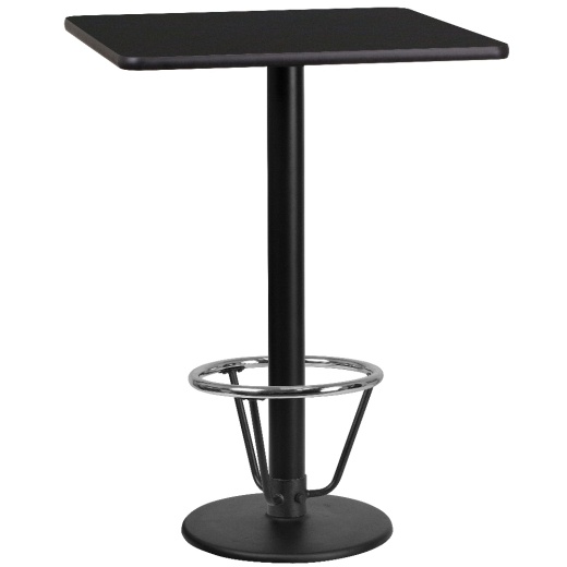 Stiles 24'' Square Black Laminate Table Top With 18'' Round Bar Height Table Base And Foot Ring