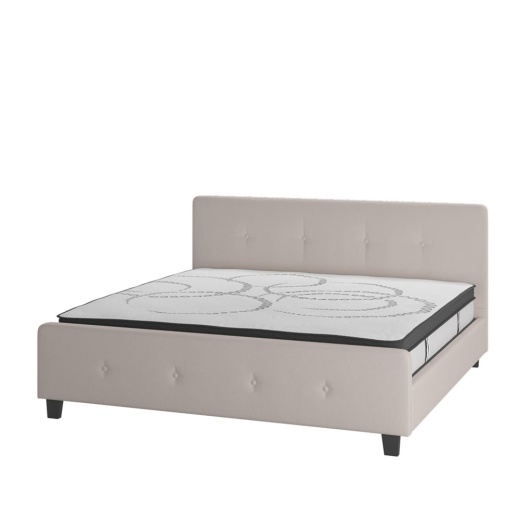 Tribeca King Size Tufted Upholstered Platform Bed In Beige Fabric With 10 Inch Certipurus Certified Pocket Spring Mattress