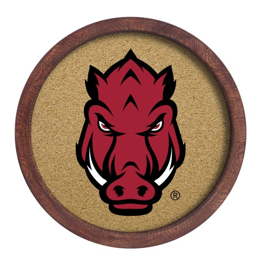 Arkansas Razorbacks: Tusk "Faux" Barrel Framed Cork Board