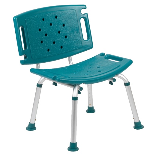 Hercules Series Toolfree And Quick Assembly, 300 Lb. Capacity, Adjustable Teal Bath & Shower Chair With Extra Large Back