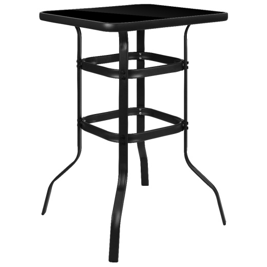Barker 27.5" Square Black Tempered Glass Bar Height Metal Patio Bar Table