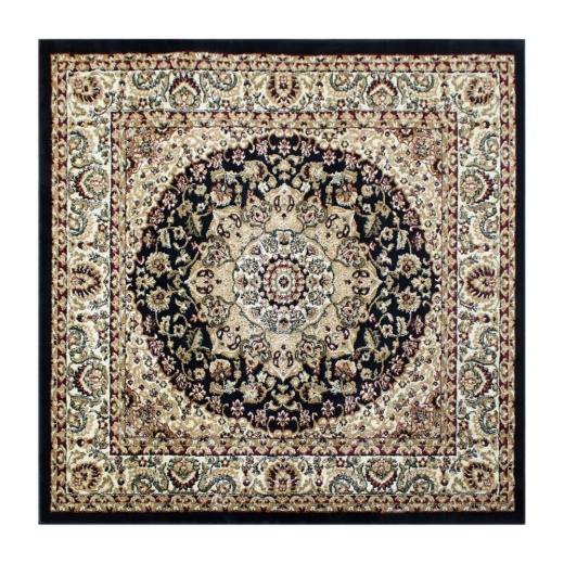 Mersin Collection Persian Style 7X7 Black Square Area Rugolefin Rug With Jute Backinghallway, Entryway, Bedroom, Living Room