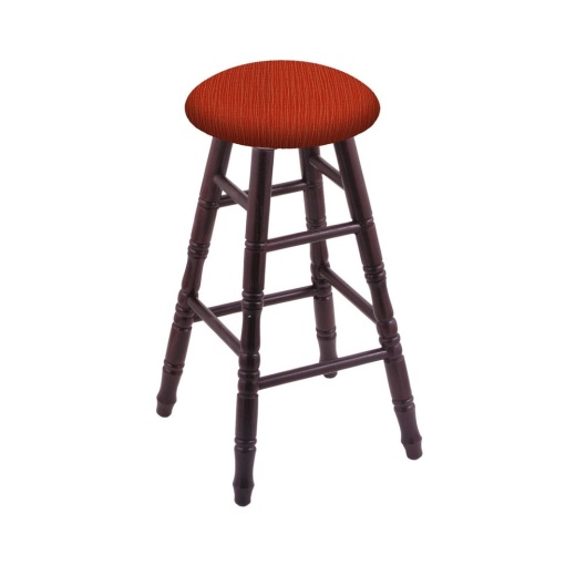 Oak Round Cushion Swivel Stool With Turned Legs, Dark Cherry Finish, And Graph Poppy Seat