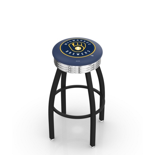 L8b3c Milwaukee Brewers Swivel Stool With A Black Wrinkle And Chrome Finish By Hbs