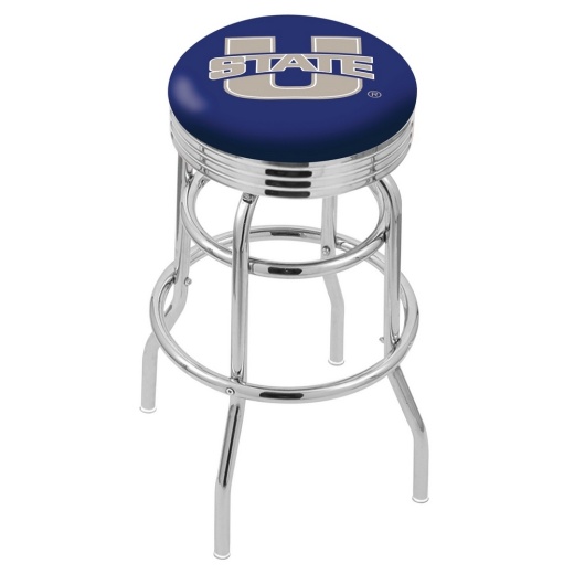 L7c3c Chrome Double Ring Utah State Swivel Bar Stool With 2.5" Ribbed Accent Ring By Holland Bar Stool Company