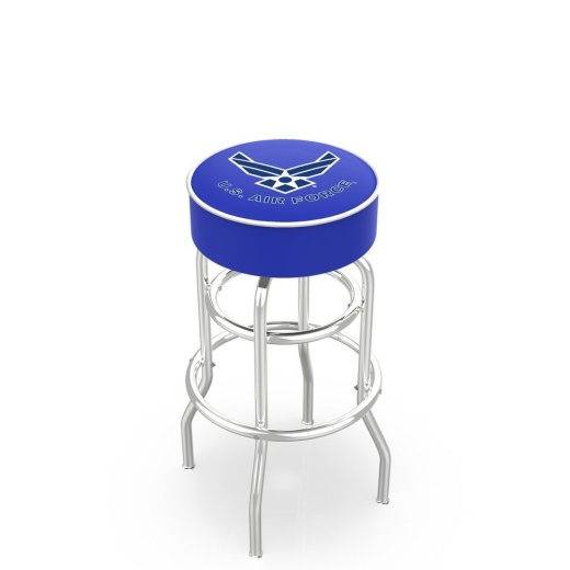 L7c1 4" U.S. Air Force Cushion Seat With Doublering Chrome Base Swivel Bar Stool By Holland Bar Stool Company