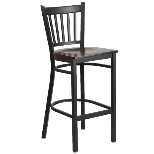 Hercules Series Black Vertical Back Metal Restaurant Barstool Walnut Wood Seat