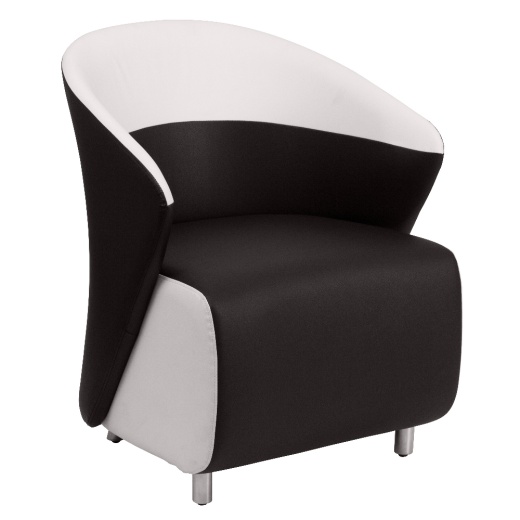 Pasithea Black Leathersoft Curved Barrel Back Lounge Chair With Melrose White Detailing