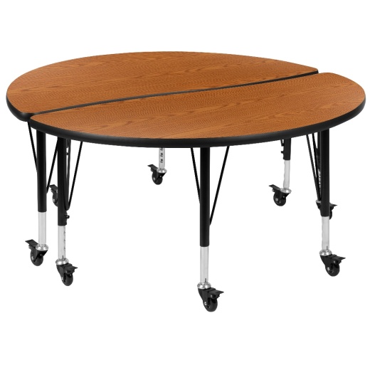 Emmy 2 Piece Mobile 47.5" Circle Wave Flexible Oak Thermal Laminate Kids Adjustable Activity Table Set