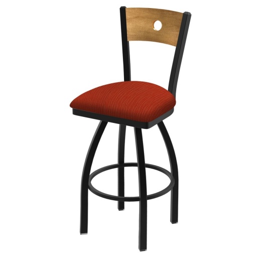 830 Voltaire Swivel Stool With Black Wrinkle Finish, Medium Back And Graph Poppy Seat
