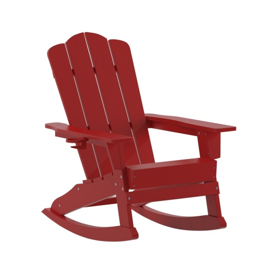 Port Adirondack Rocking Chair With Cup Holder, Weather Resistant Hdpe Adirondack Rocking Chair In Red