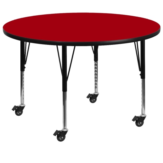 Wren Mobile 48'' Round Red Thermal Laminate Activity Table Height Adjustable Short Legs