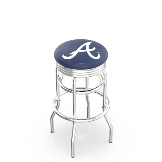 L7c3c Atlanta Braves Doubleing Swivel Stool With Chrome Finish By Hbs