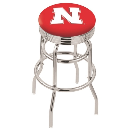 L7c3c Chrome Double Ring Nebraska Swivel Bar Stool With 2.5" Ribbed Accent Ring By Holland Bar Stool Company