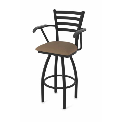 415 Jackie With Arms Swivel Stool With Black Wrinkle Finish And Rein Thatch Seat