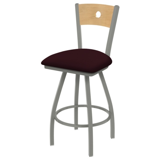 Xl 830 Voltaire Swivel Stool With Anodized Nickel Finish, Natural Back, And Canter Bordeaux Seat