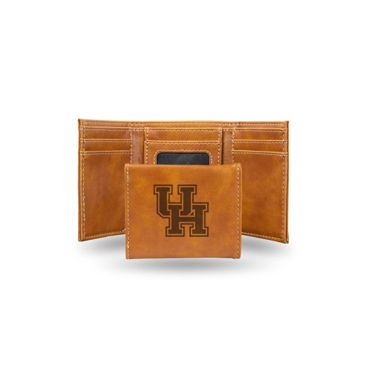 Houston Laser Engraved Brown Trifold Wallet
