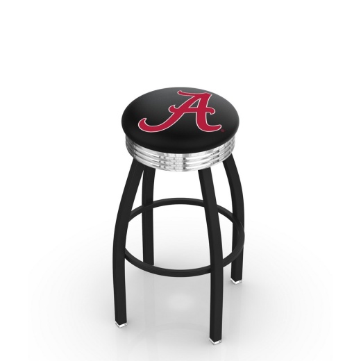 L8b3c Black Wrinkle Alabama Swivel Bar Stool With Chrome 2.5" Ribbed Accent Ring By Holland Bar Stool Company ("A"logo)