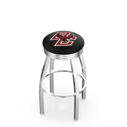 L8c3c Chrome Boston College Swivel Bar Stool With 2.5" Ribbed Accent Ring By Holland Bar Stool Company