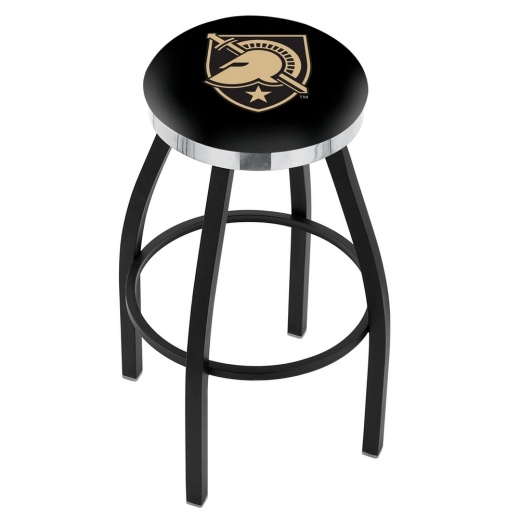 L8b2c Black Wrinkle Us Military Academy (Army) Swivel Bar Stool With Chrome Accent Ring By Holland Bar Stool Company
