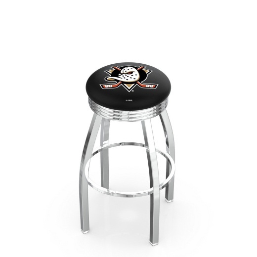 L8c3c Chrome Anaheim Ducks Swivel Bar Stool With 2.5" Ribbed Accent Ring By Holland Bar Stool Company
