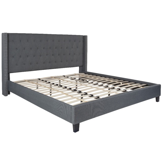Riverdale King Size Tufted Upholstered Platform Bed In Dark Gray Fabric