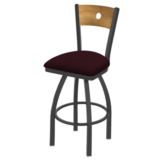 830 Voltaire Swivel Stool With Pewter Finish, Medium Back And Canter Bordeaux Seat