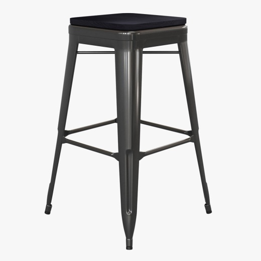 Cierra Set Of 4 Commercial Grade 30" High Backless Black Metal Indoor Bar Height Stools With Black Allweather Poly Resin Seats