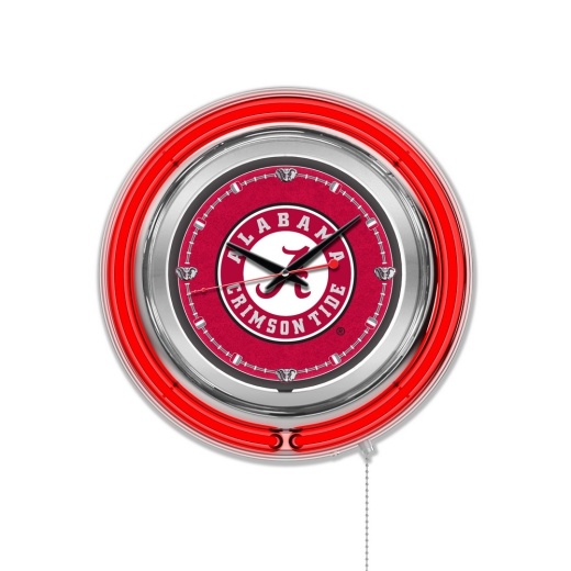 Alabama Double Neon Ring, Logo Clock By Holland Bar Stool Company (Script "A") Logo