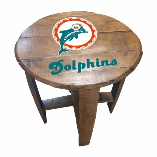 Vintage Miami Dolphins Oak Barrel Table