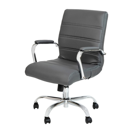 Whitney Midback Gray Leathersoft Executive Swivel Office Chair With Chrome Frame And Arms