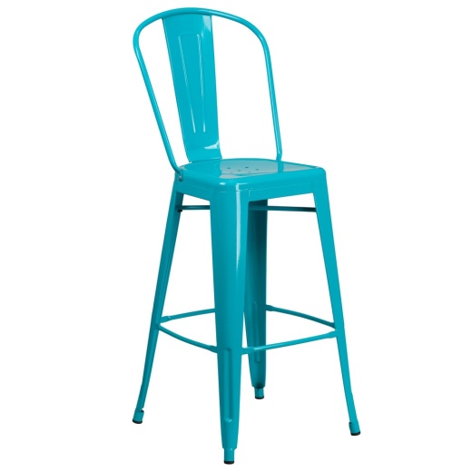 Cindy Commercial Grade 30" High Crystal Tealblue Metal Indooroutdoor Barstool With Back