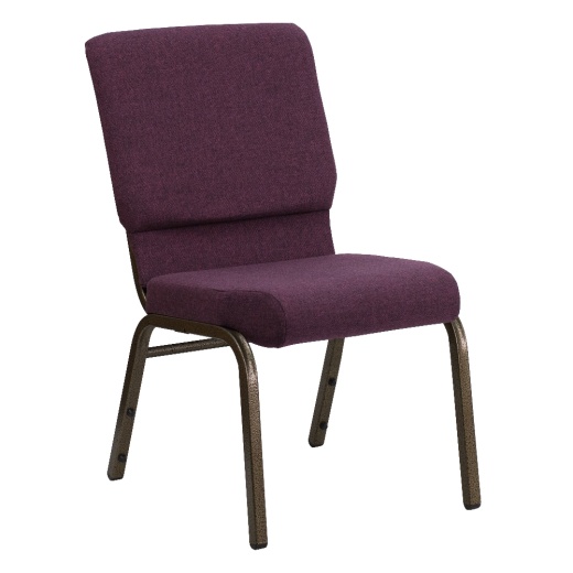 Hercules Series 18.5''W Stacking Church Chair In Plum Fabric Gold Vein Frame