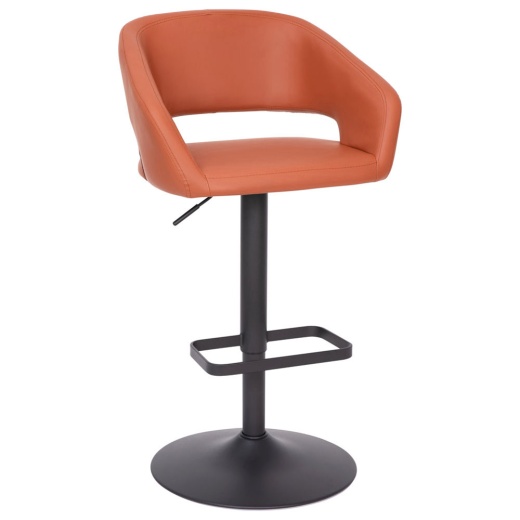 Erik Contemporary Cognac Vinyl Adjustable Height Barstool With Rounded Midback And Black Base