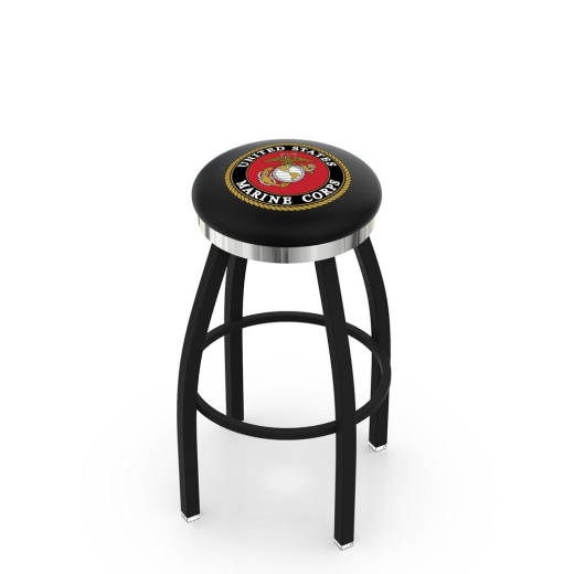 L8b2c Black Wrinkle U.S. Marines Swivel Bar Stool With Chrome Accent Ring By Holland Bar Stool Company